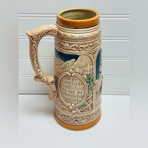 German Style Beer Stein w/ Colorful Scene 10” Tall Made in Japan